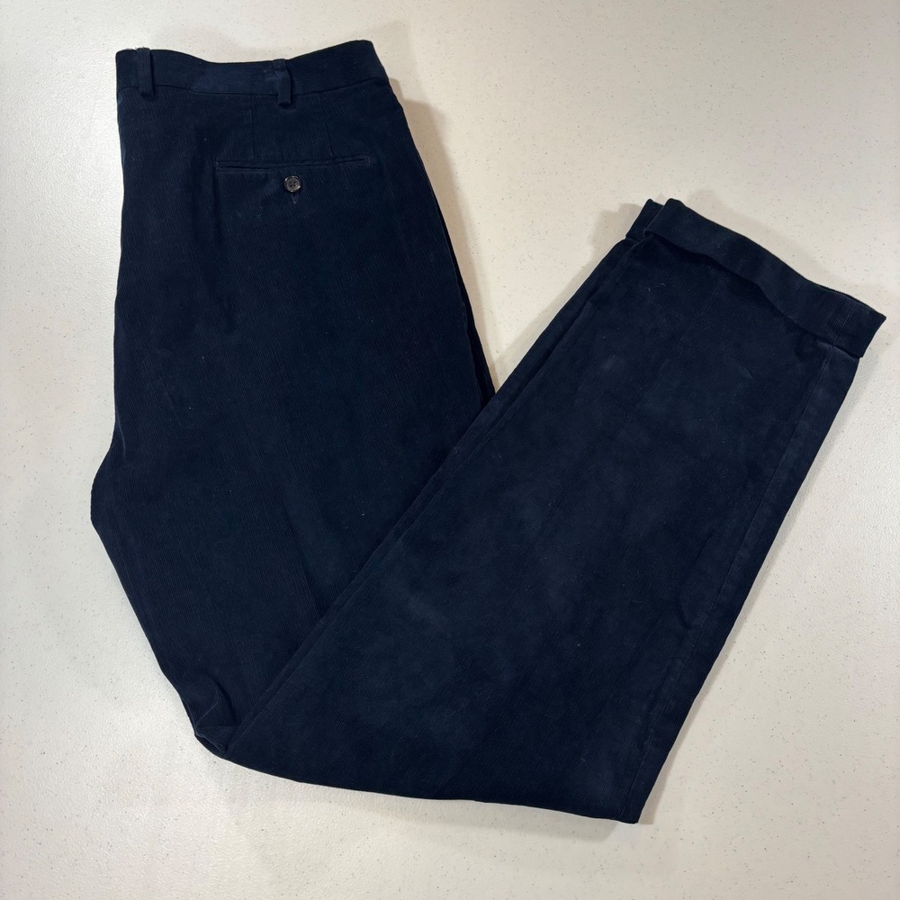 Lauren Ralph Lauren Mens 40x34 Navy Blue Corduroy Pleated Cuffed Pants Pointer